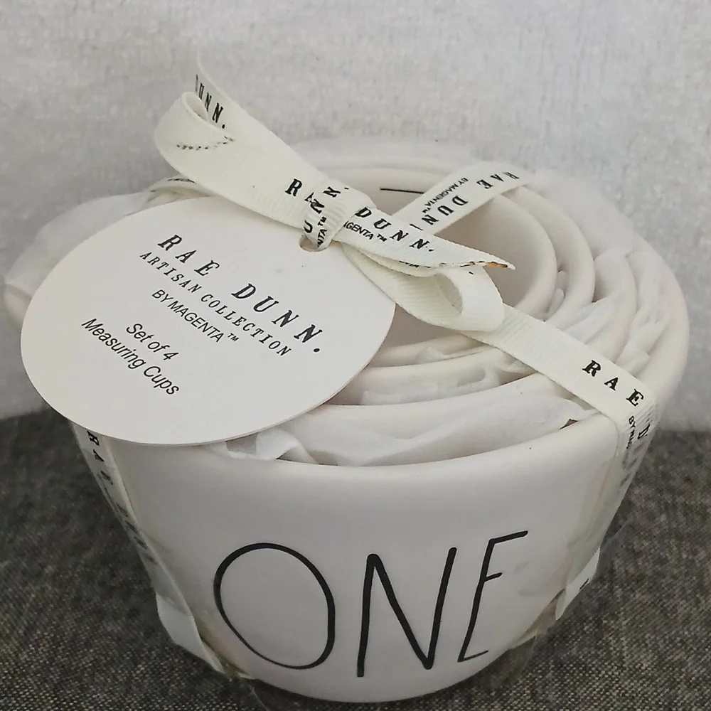 White matte ceramic measuring cups by Rae Dunn - Picture 2 of 3